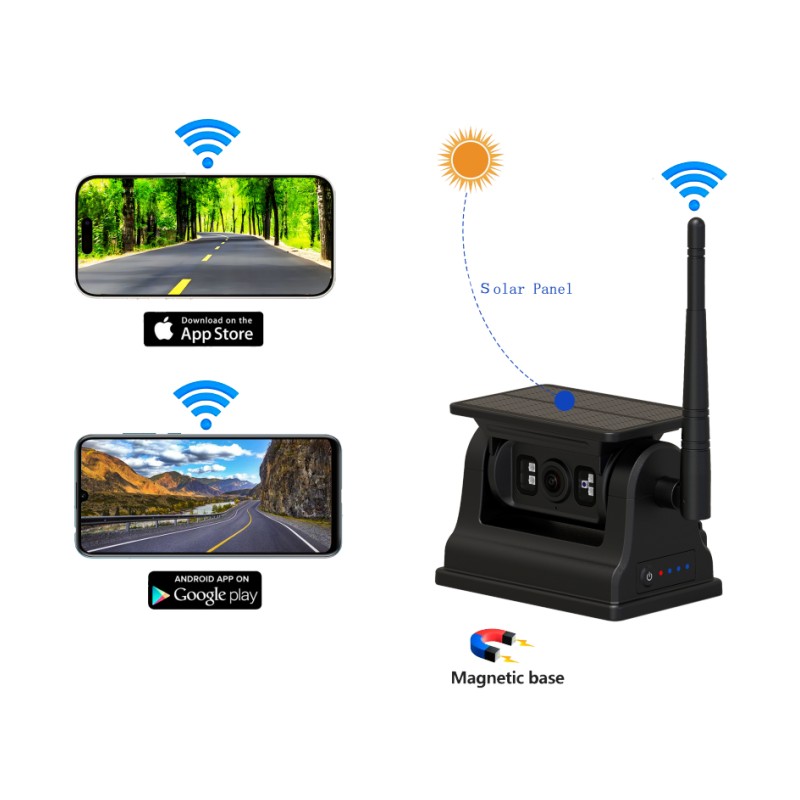 Ασύρματη κάμερα οπισθοπορείας 1080P WiFi για Android iOS με ηλιακή φόρτιση και μαγνητική βάση