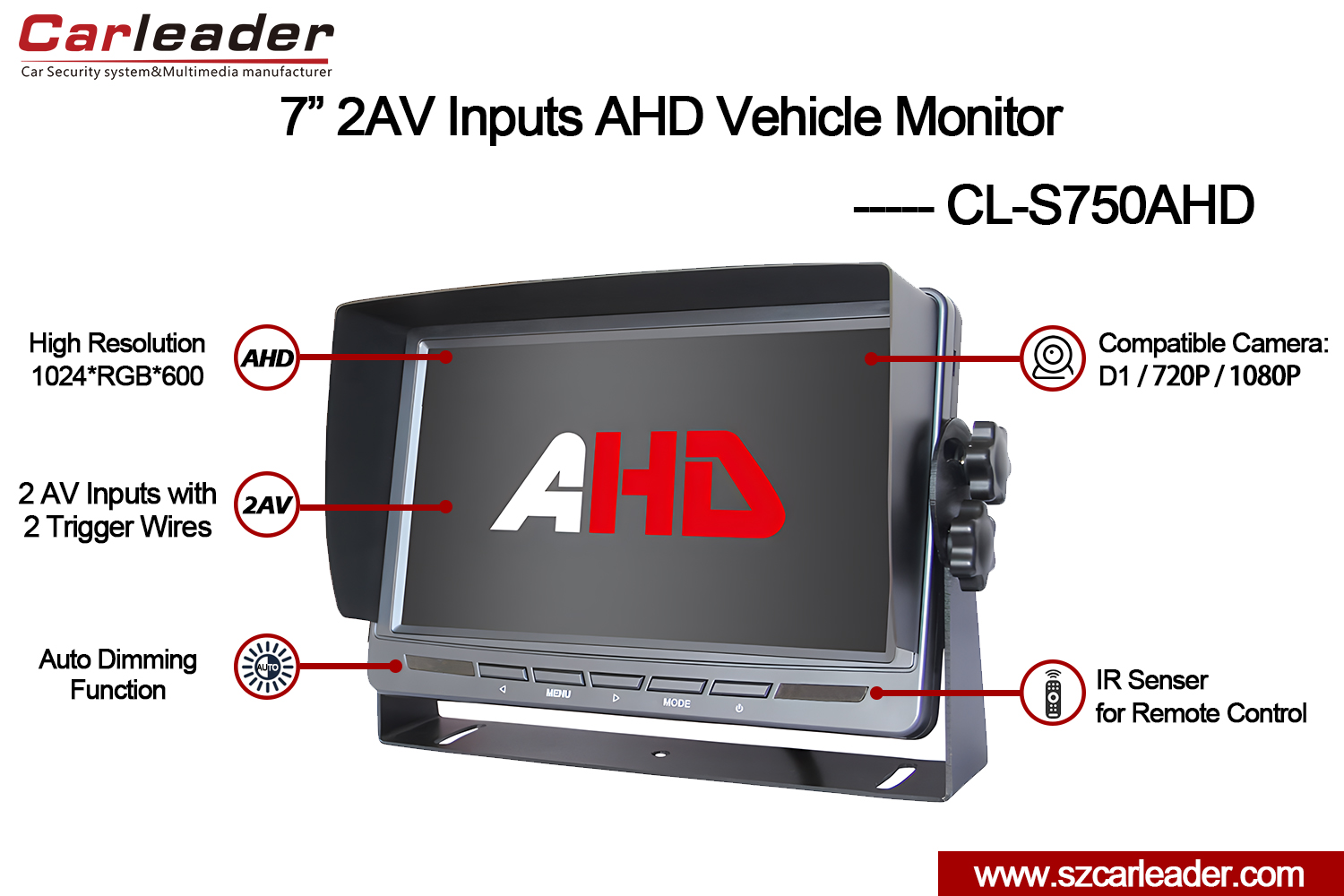 Οθόνη AHD πίσω όψης αυτοκινήτου TFT LCD 7 ιντσών