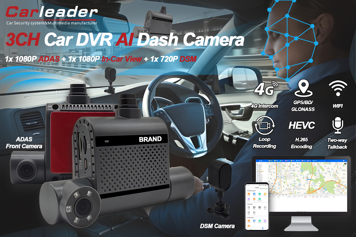 4G Dual AI Dash Camera με ADAS και DSM