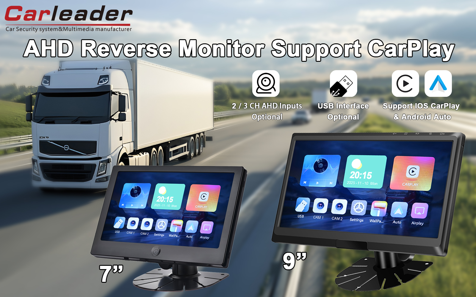 Carleader 9 ιντσών IPS 2AV AHD Vehicle Monitor Υποστήριξη CarPlay Multimedia: Η πύλη σας για πιο έξυπνη και ασφαλή οδήγηση
